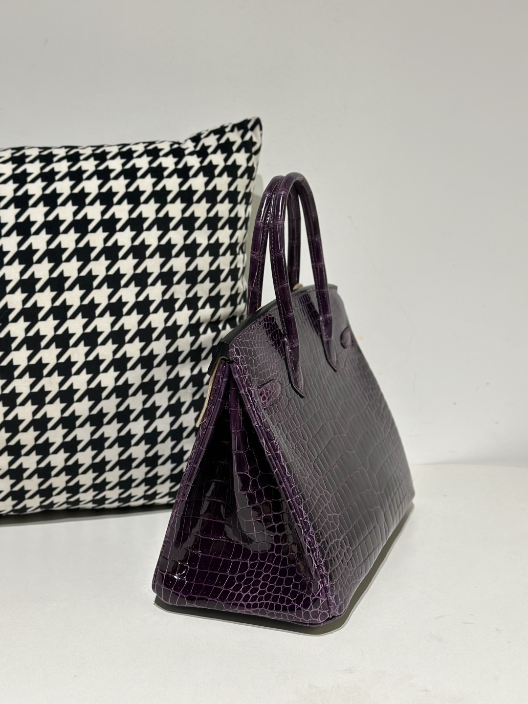 Crocodile Leather Purple 30cm Glossy Gold Hardware Top Handle Tote Bag WCB106 image 4