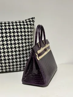 Crocodile Leather Purple 30cm Glossy Gold Hardware Top Handle Tote Bag WCB106 image 5