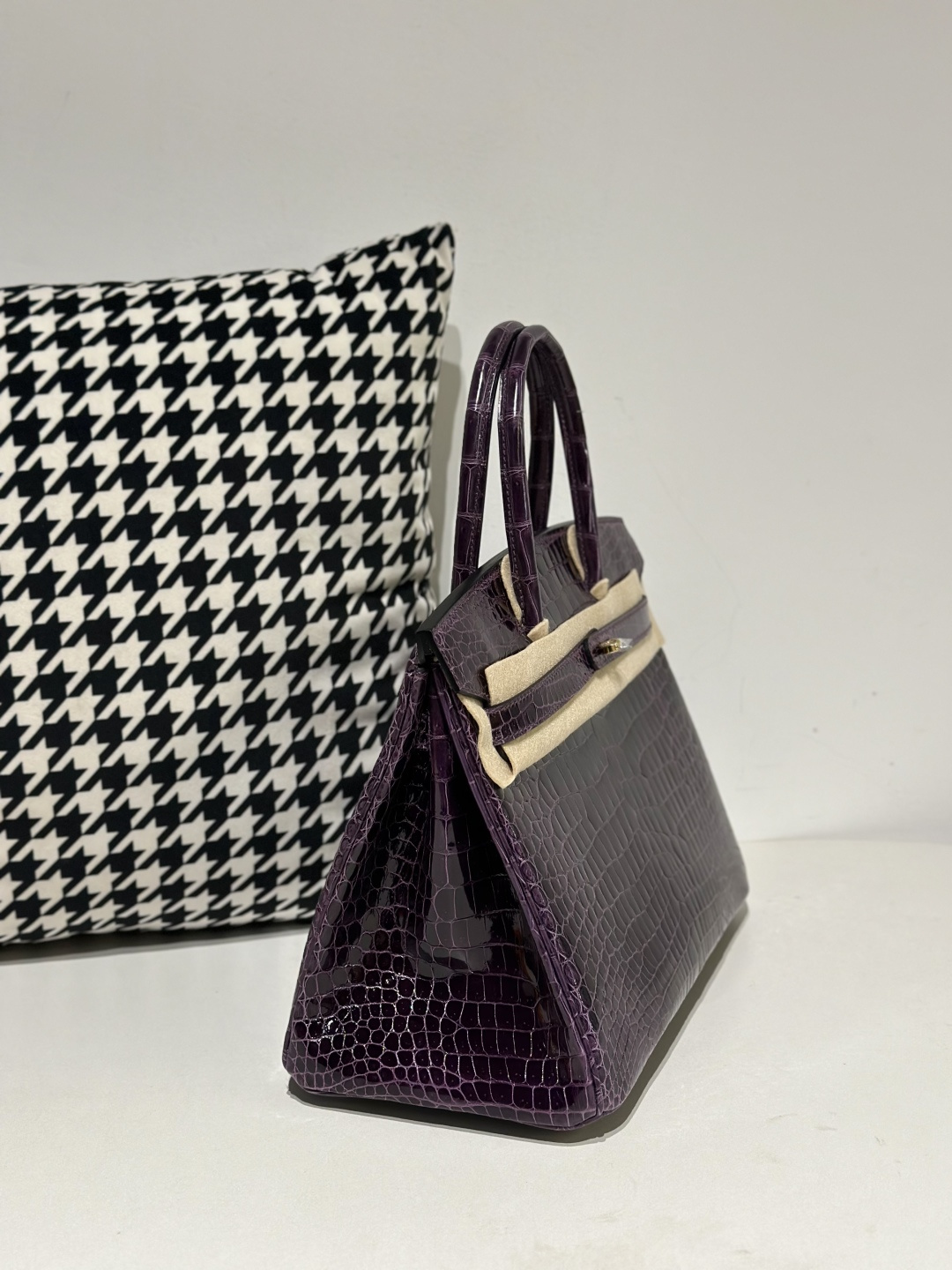 Crocodile Leather Purple 30cm Glossy Gold Hardware Top Handle Tote Bag WCB106 image 5