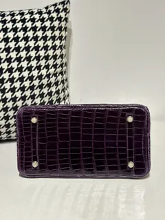 Crocodile Leather Purple 30cm Glossy Gold Hardware Top Handle Tote Bag WCB106 image 6