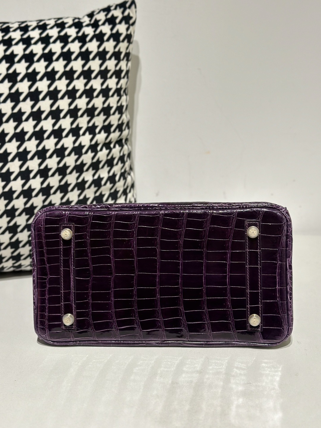 Crocodile Leather Purple 30cm Glossy Gold Hardware Top Handle Tote Bag WCB106 image 6