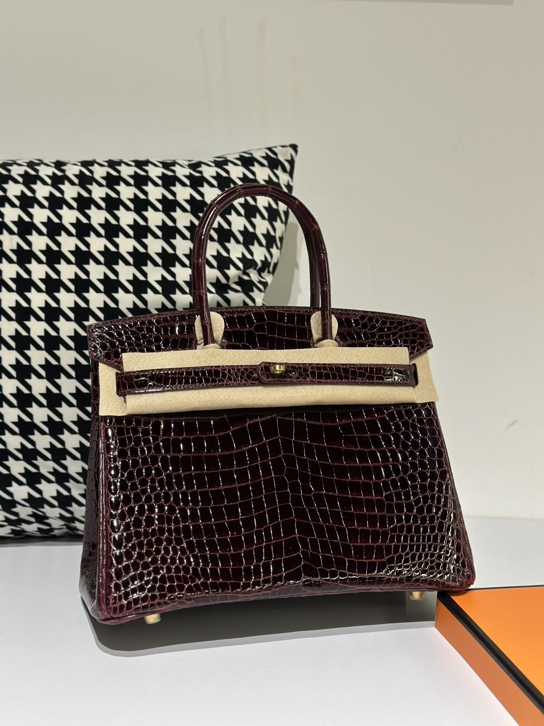Crocodile Leather 30cm Glossy Burgundy Gold Hardware Top Handle Tote Bag WCB107 image 2