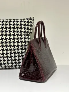 Crocodile Leather 30cm Glossy Burgundy Gold Hardware Top Handle Tote Bag WCB107 image 4