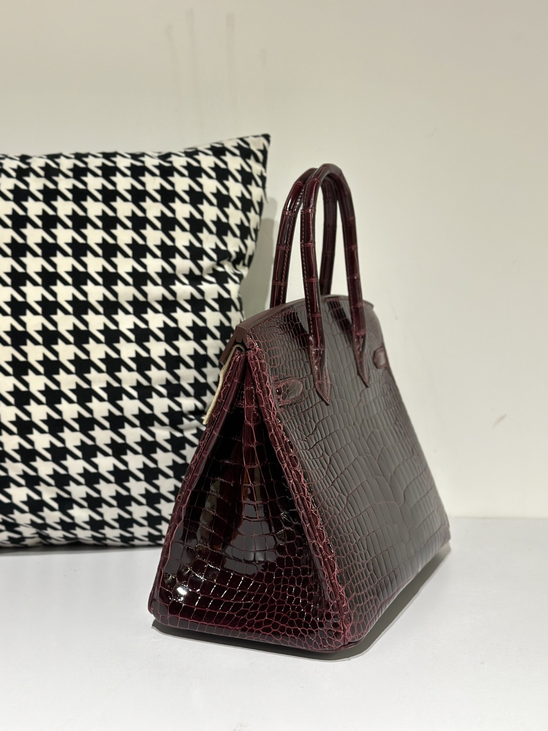 Crocodile Leather 30cm Glossy Burgundy Gold Hardware Top Handle Tote Bag WCB107 image 4