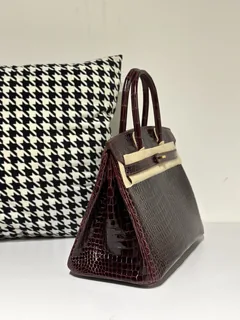 Crocodile Leather 30cm Glossy Burgundy Gold Hardware Top Handle Tote Bag WCB107 image 5