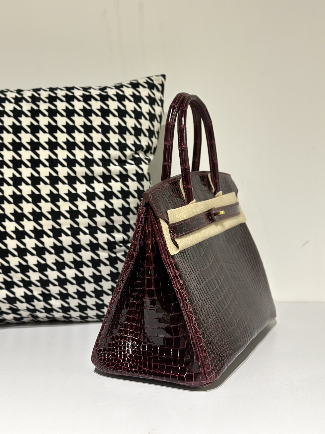 Crocodile Leather 30cm Glossy Burgundy Gold Hardware Top Handle Tote Bag WCB107 image 5