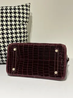 Crocodile Leather 30cm Glossy Burgundy Gold Hardware Top Handle Tote Bag WCB107 image 6