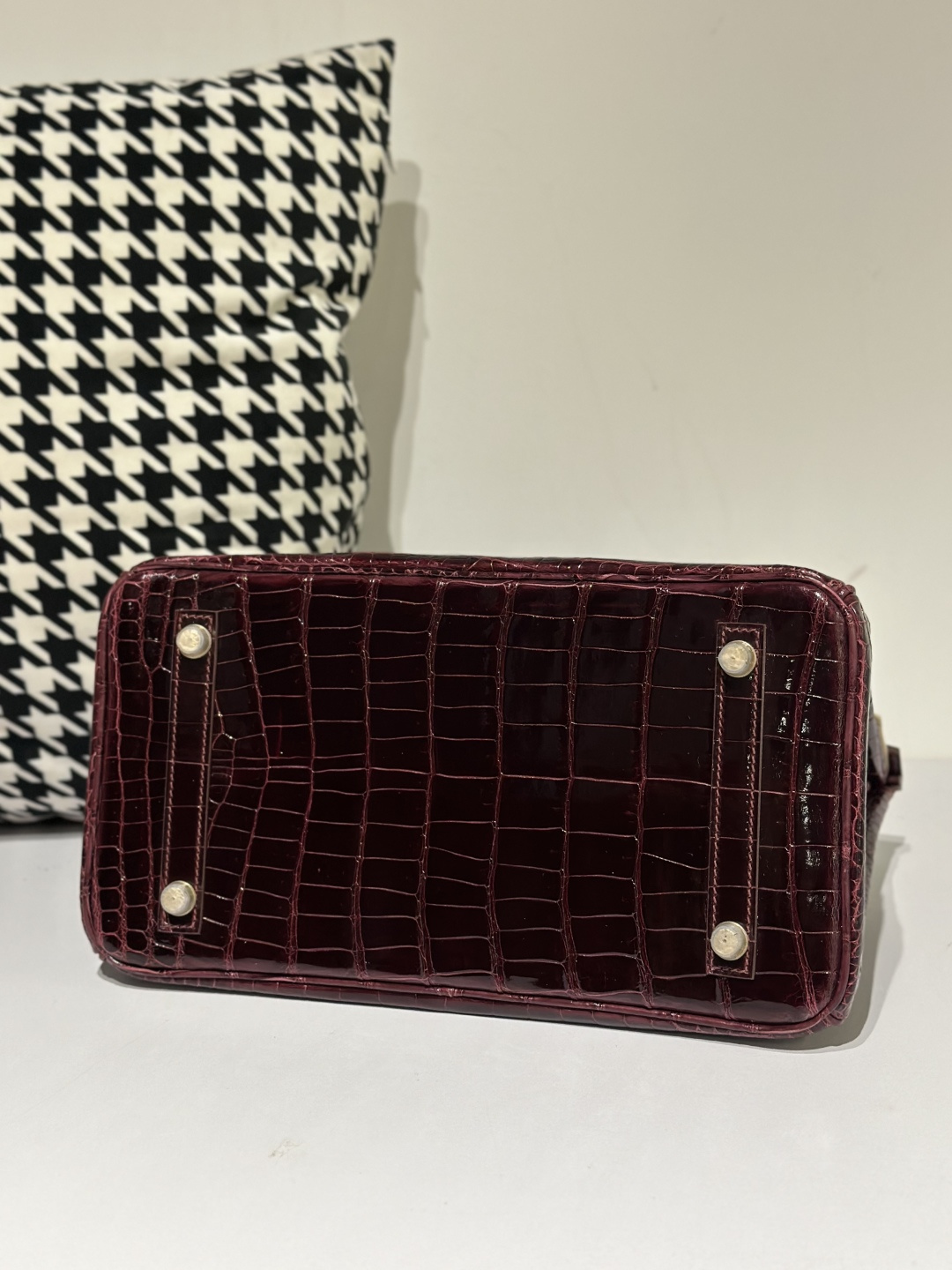 Crocodile Leather 30cm Glossy Burgundy Gold Hardware Top Handle Tote Bag WCB107 image 6