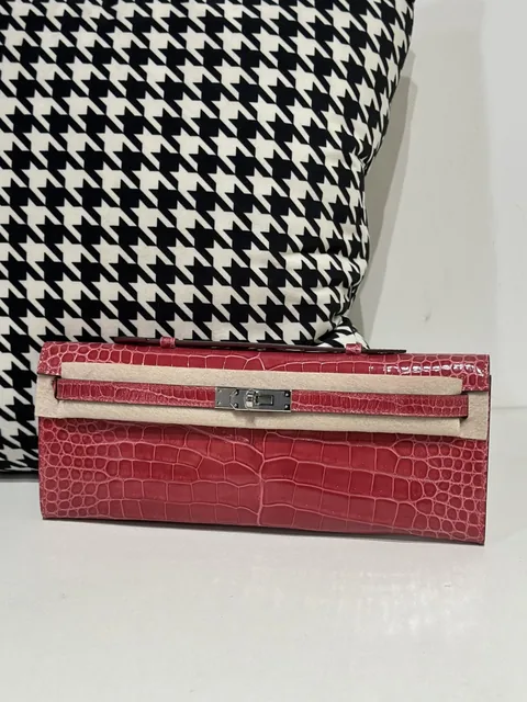 Crocodile Leather Pink 31cm Glossy Silver Hardware Top Handle Bag WCB111