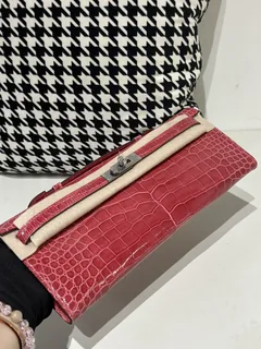 Crocodile Leather Pink 31cm Glossy Silver Hardware Top Handle Bag WCB111 image 2