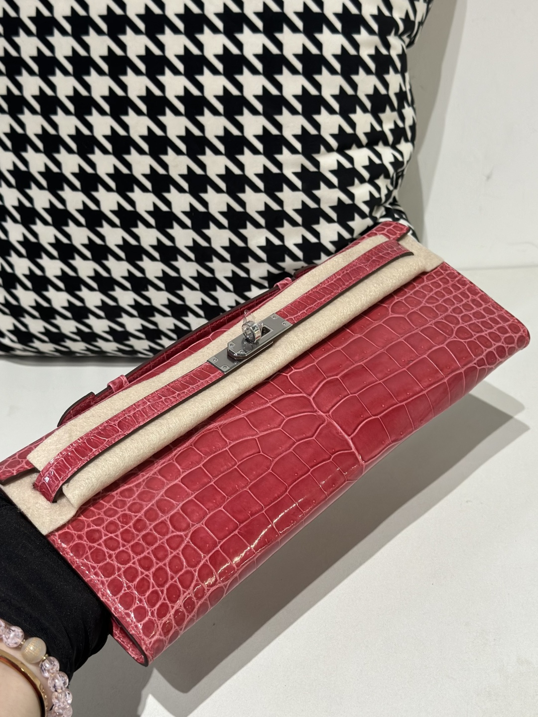 Crocodile Leather Pink 31cm Glossy Silver Hardware Top Handle Bag WCB111 photo 2