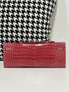 Crocodile Leather Pink 31cm Glossy Silver Hardware Top Handle Bag WCB111 image 3
