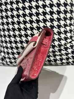 Crocodile Leather Pink 31cm Glossy Silver Hardware Top Handle Bag WCB111 image 4