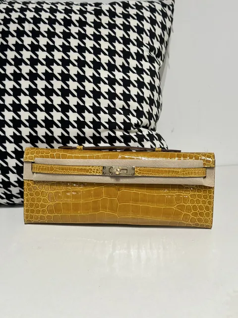 Crocodile Leather Amber Yellow 31cm Glossy Gold Hardware Top Handle Bag WCB112