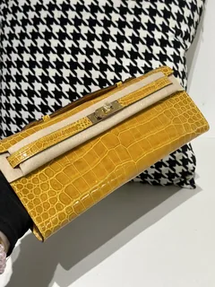 Crocodile Leather Amber Yellow 31cm Glossy Gold Hardware Top Handle Bag WCB112 image 2