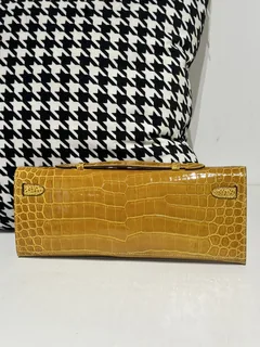 Crocodile Leather Amber Yellow 31cm Glossy Gold Hardware Top Handle Bag WCB112 image 3