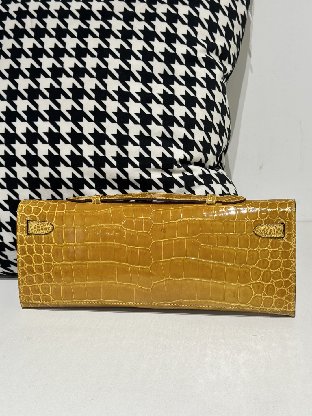 Crocodile Leather Amber Yellow 31cm Glossy Gold Hardware Top Handle Bag WCB112 photo 3
