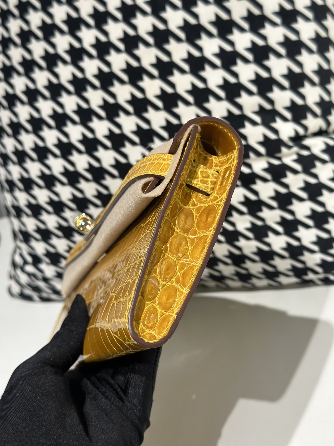 Crocodile Leather Amber Yellow 31cm Glossy Gold Hardware Top Handle Bag WCB112 photo 4