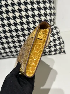 Crocodile Leather Amber Yellow 31cm Glossy Gold Hardware Top Handle Bag WCB112 image 5