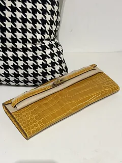 Crocodile Leather Amber Yellow 31cm Glossy Gold Hardware Top Handle Bag WCB112 image 6