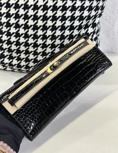 Crocodile Leather Black 31cm Glossy Gold Hardware Top Handle Bag WCB113 image 2