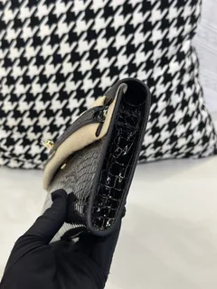 Crocodile Leather Black 31cm Glossy Gold Hardware Top Handle Bag WCB113 image 4