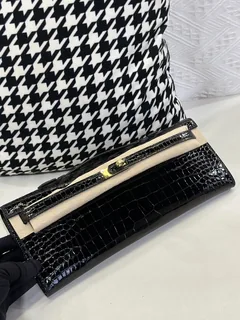 Crocodile Leather Black 31cm Glossy Gold Hardware Top Handle Bag WCB113 image 6