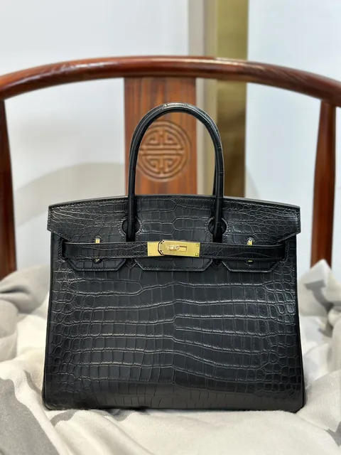 Crocodile Leather Black 30cm Matte Pattern-Matched Gold Hardware Top Handle Tote Bag WCB116