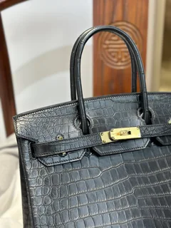 Crocodile Leather Black 30cm Matte Pattern-Matched Gold Hardware Top Handle Tote Bag WCB116 image 2