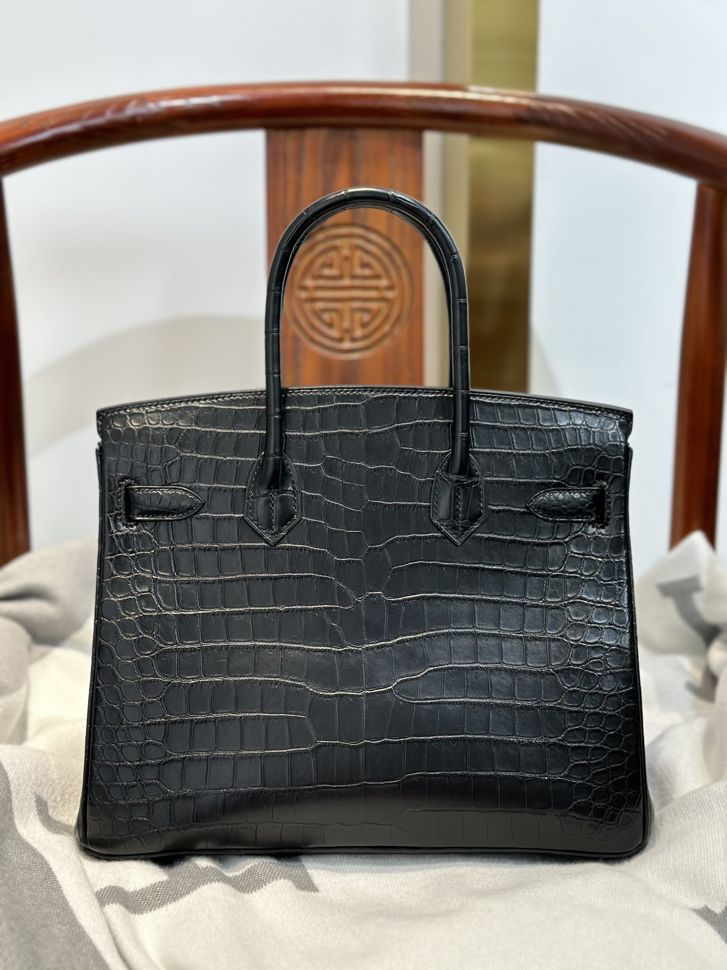 Crocodile Leather Black 30cm Matte Pattern-Matched Gold Hardware Top Handle Tote Bag WCB116 image 3