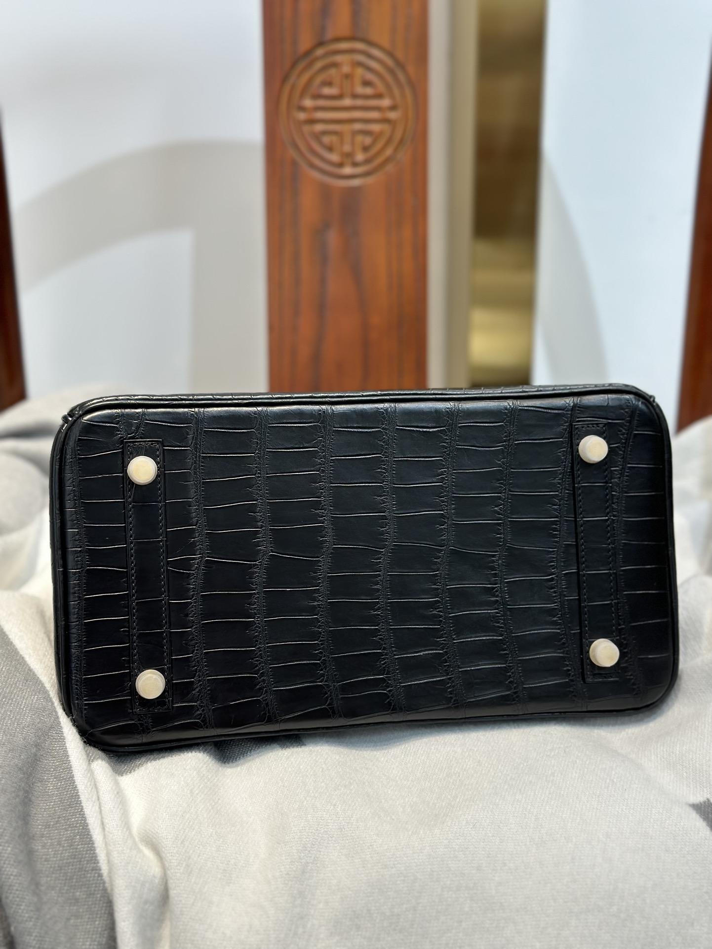 Crocodile Leather Black 30cm Matte Pattern-Matched Gold Hardware Top Handle Tote Bag WCB116 image 6