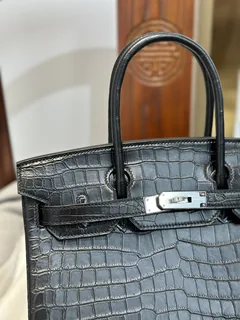 Crocodile Leather Black 30cm Matte Silver Hardware Top Handle Tote Bag WCB117 image 2