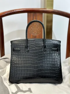 Crocodile Leather Black 30cm Matte Silver Hardware Top Handle Tote Bag WCB117 image 3