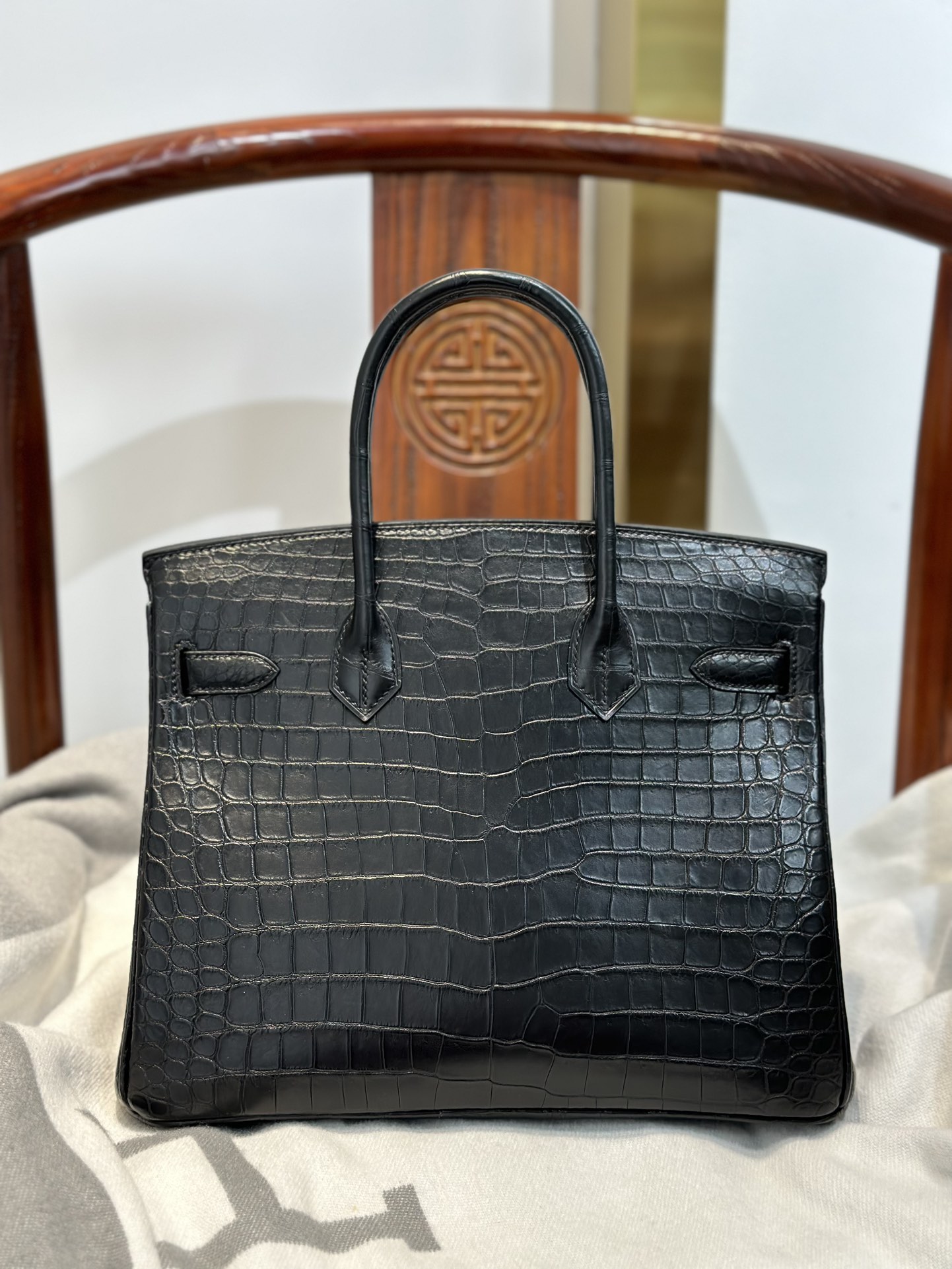 Crocodile Leather Black 30cm Matte Silver Hardware Top Handle Tote Bag WCB117 photo 3