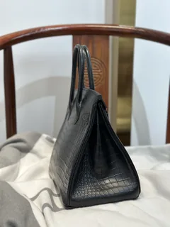Crocodile Leather Black 30cm Matte Silver Hardware Top Handle Tote Bag WCB117 image 4