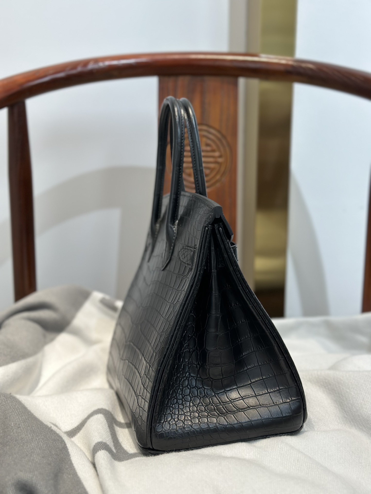 Crocodile Leather Black 30cm Matte Silver Hardware Top Handle Tote Bag WCB117 photo 4