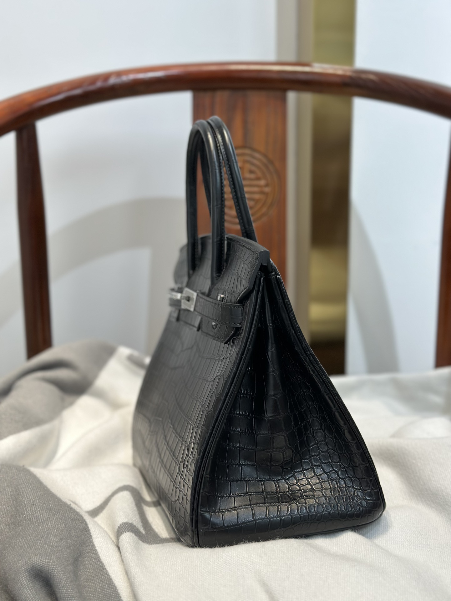 Crocodile Leather Black 30cm Matte Silver Hardware Top Handle Tote Bag WCB117 photo 5