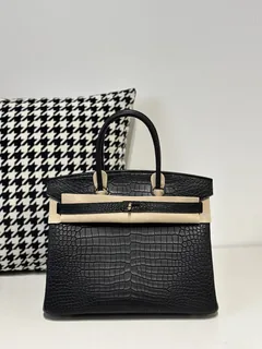 Crocodile Leather Black 30cm Matte Gold Hardware Top Handle Tote Bag WCB118 image 1