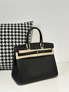 Crocodile Leather Black 30cm Matte Gold Hardware Top Handle Tote Bag WCB118 image 2
