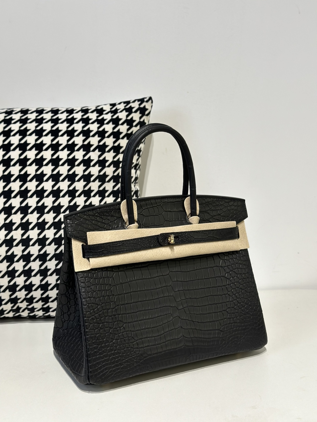 Crocodile Leather Black 30cm Matte Gold Hardware Top Handle Tote Bag WCB118 photo 2