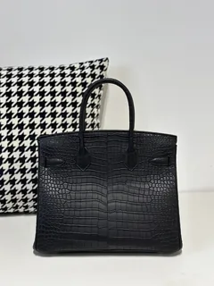 Crocodile Leather Black 30cm Matte Gold Hardware Top Handle Tote Bag WCB118 image 3