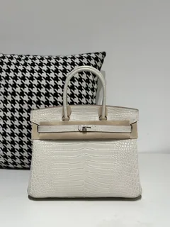 Crocodile Leather Glacier White 30cm Matte Silver Hardware Top Handle Tote Bag WCB119 image 1