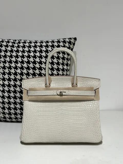 Crocodile Leather Glacier White 30cm Matte Silver Hardware Top Handle Tote Bag WCB119