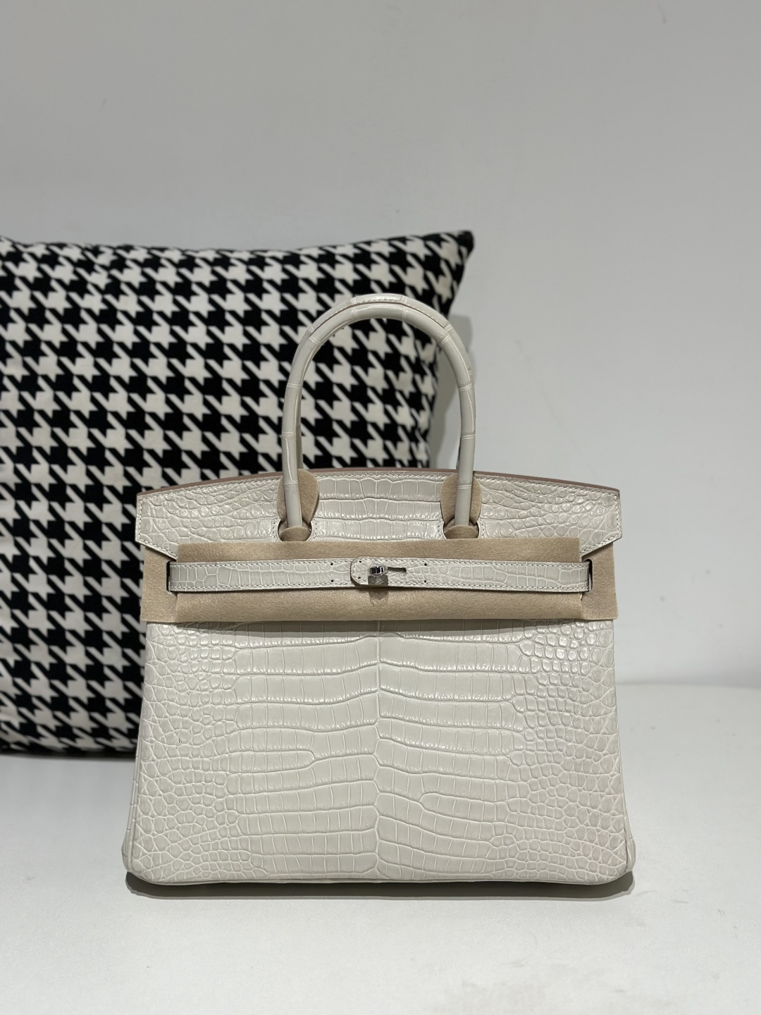 Crocodile Leather Glacier White 30cm Matte Silver Hardware Top Handle Tote Bag WCB119