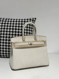 Crocodile Leather Glacier White 30cm Matte Silver Hardware Top Handle Tote Bag WCB119 image 2
