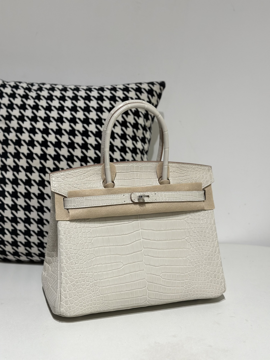 Crocodile Leather Glacier White 30cm Matte Silver Hardware Top Handle Tote Bag WCB119 image 2