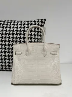 Crocodile Leather Glacier White 30cm Matte Silver Hardware Top Handle Tote Bag WCB119 image 3