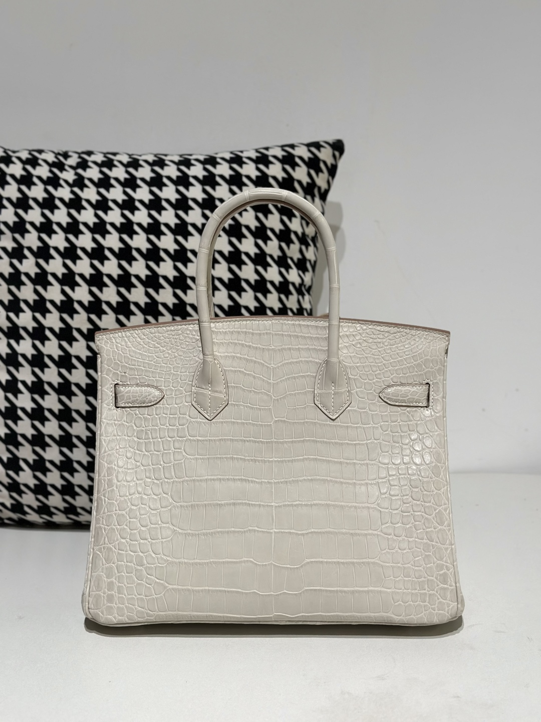 Crocodile Leather Glacier White 30cm Matte Silver Hardware Top Handle Tote Bag WCB119 image 3