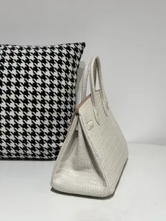 Crocodile Leather Glacier White 30cm Matte Silver Hardware Top Handle Tote Bag WCB119 image 4
