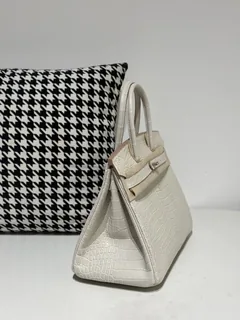 Crocodile Leather Glacier White 30cm Matte Silver Hardware Top Handle Tote Bag WCB119 image 5